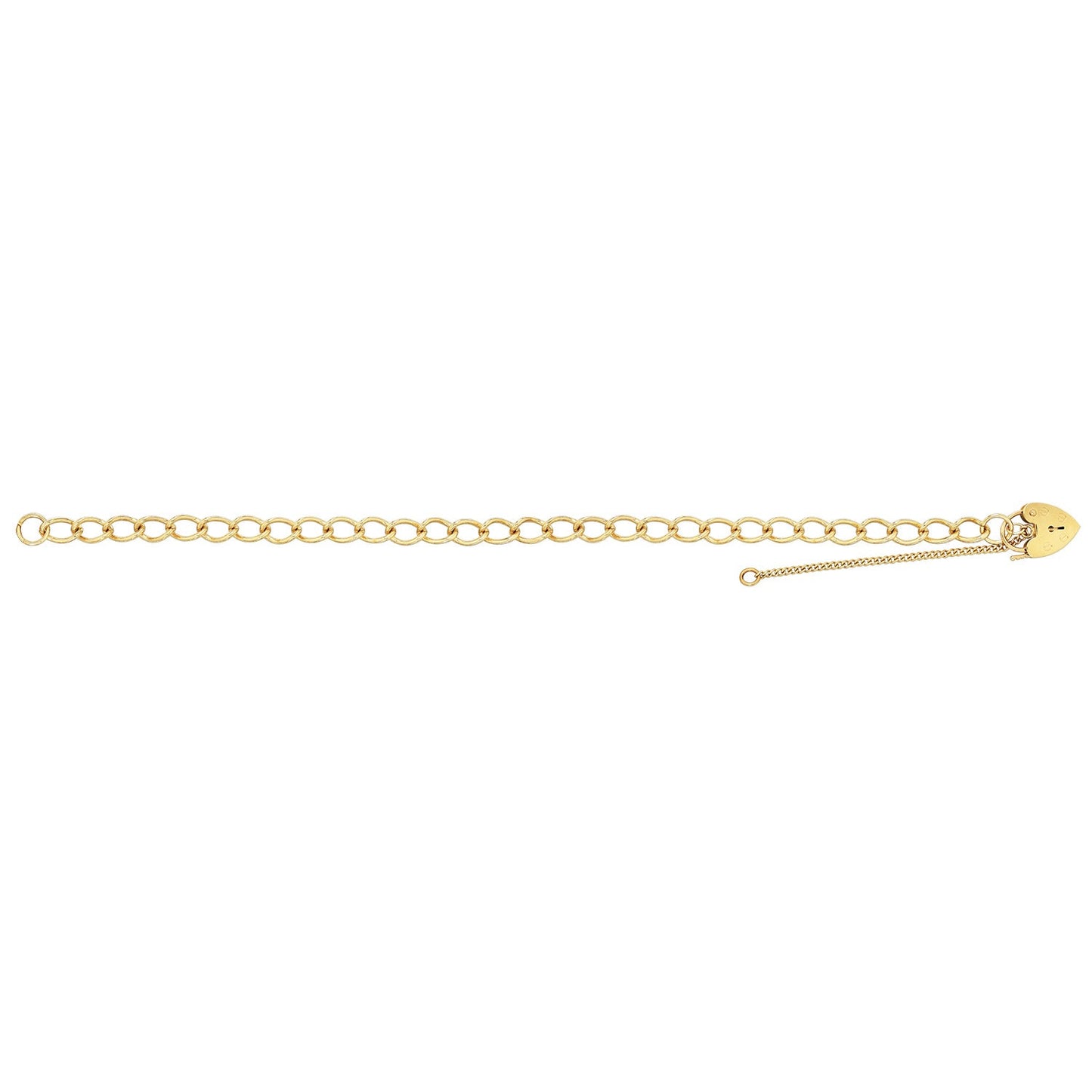 Gold Ladies Charm Bracelet – Heart Lock & Safety Chain - Dowlingjewellers