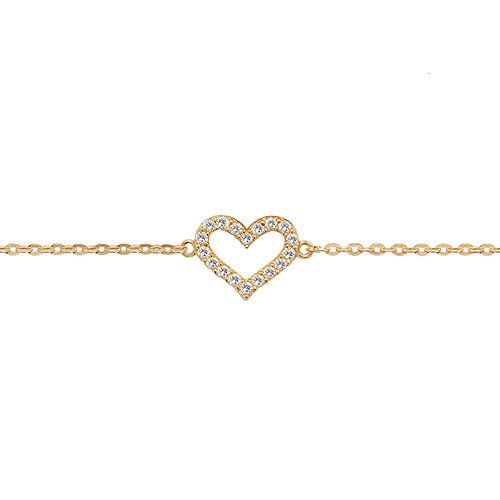 Delicate 9ct Gold Heart Bracelet – Grain Set Cubic Zirconia - Dowlingjewellers