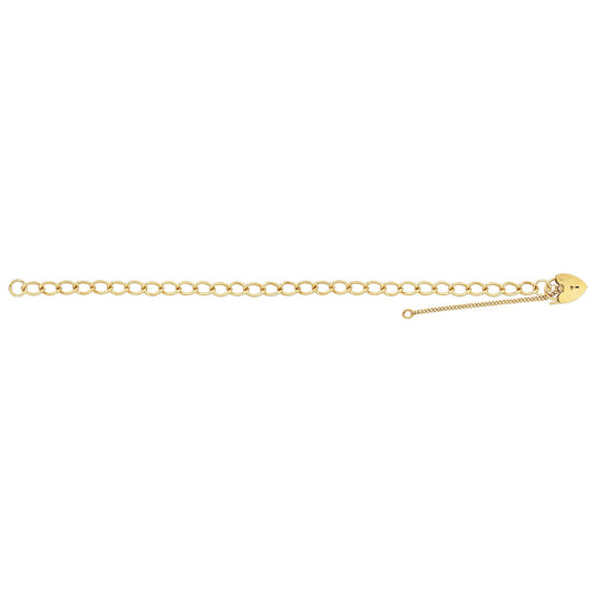 Gold Ladies Charm Bracelet – Heart Lock & Safety Chain - Dowlingjewellers